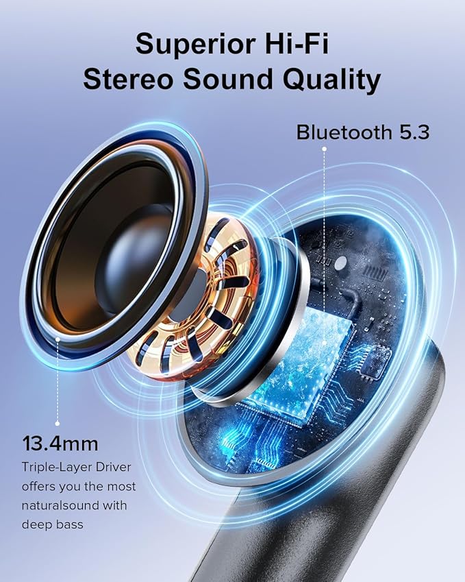 Wireless Earbuds, 42H Playtime Bluetooth 5.3 Headphones, HiFi Stereo Call Noise Cancelling Earbuds, IPX7 Waterproof Stereo in-Ear Earphones with LED Display for iOS Android (Black)