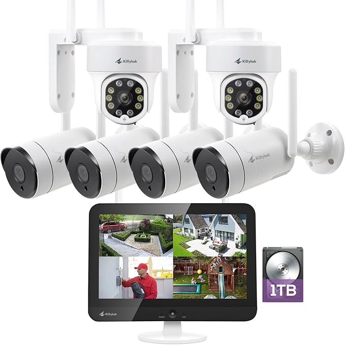 Kittyhok 10CH 2K Wireless Security Camera System Outdoor, Person Detection, Spotlight, 10CH NVR with Monitor, 1TB HDD, 24/7 Recording, KS3084 Bundle with CY3 PTZ Wireless Security Camera