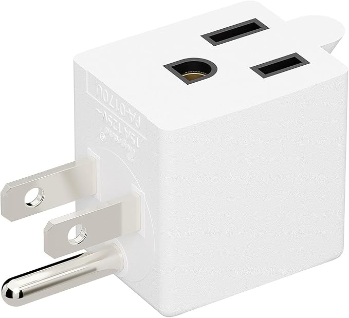 90 Degree Adapter Right Angled Upward Angled USA 3-Prong Male-Female Adapter, Plugrand 90 Degree Angled USA Male Female Adapter, 5-15P to 5-15R Direction Changer Space Save Adapter White PA-0170UW