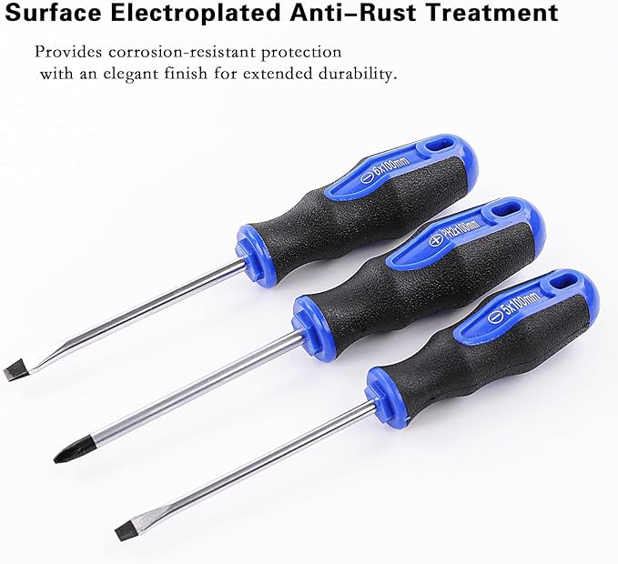 Navegando 6-Piece Magnetic Screwdriver Set with Cr-V Steel, Non-Slip Handle for Home Repair, Electronics, Woodworking – Phillips & Slotted Bits (PH2, PH1, PH0, 6mm, 5mm, 3mm).