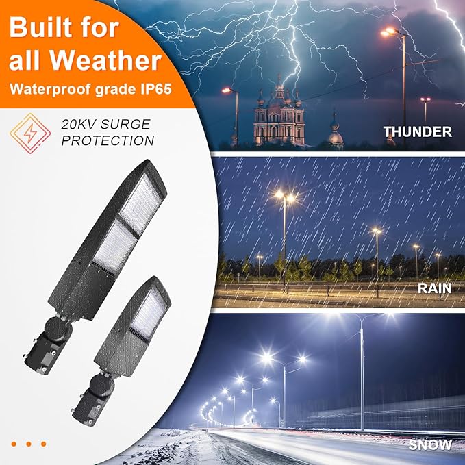 480V 150W LED Parking Lot Lights, 21000LM LED Shoebox Street Light Flood Light (500W MH/HPS Equiv.), 5000K Dimmable Commercial Area Lighting with 20KV Surge Protection, IP65 277-480V UL&DLC Listed