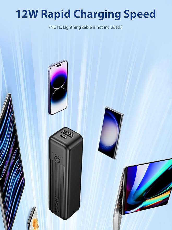 Miady 2-Pack Small Portable Charger, 5000mAh Mini Battery Pack 3.45oz Lightweight Power Bank 5V/2.4A Output & 5V/2A Input Compatible with iPhone, Galaxy, Android etc