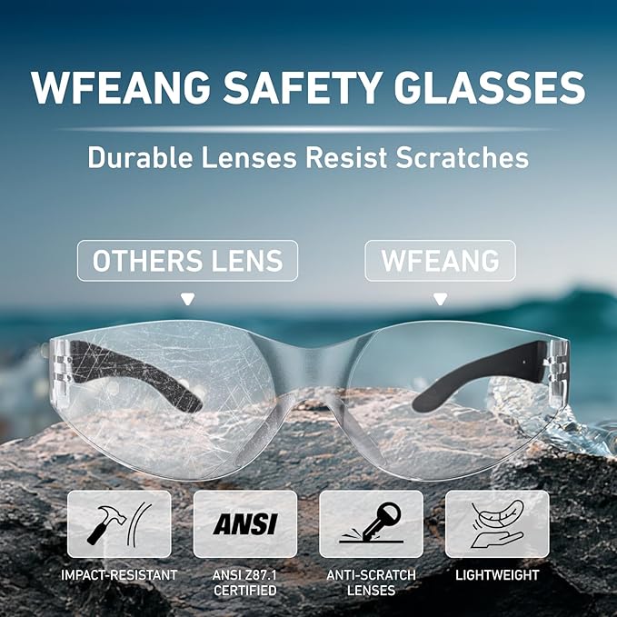 Safety Glasses ANSI Z87.1 Certified - Scratch-Resistant Protective Eyewear for Men & Women, Ideal for Construction & Shooting