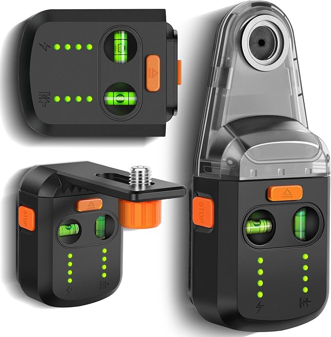4-in-1 Laser Level Tool, Rechargeable Wall Mount Laser Level for Picture Hanging, with Line Laser, Drill Dust Collector, Wall Bracket, Electronic Vacuum Suction Cup Home Renovations