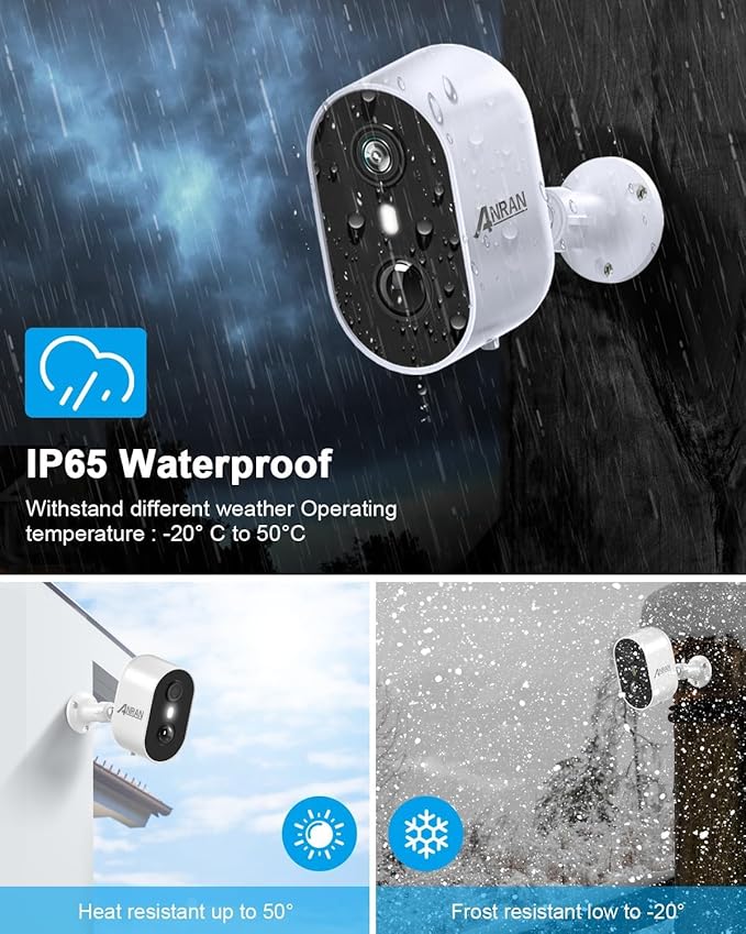 ANRAN Solar Security Cameras Wireless Outdoor for Home Security, 3MP 2K Color Night Vision WiFi Surveillance Home Camera with Solar Panel, Spotlight, PIR Detection, 2-Way Talk, 2 Packs