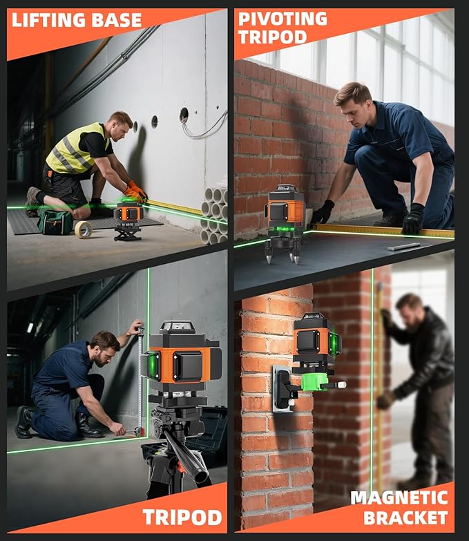 Lusweimi 16 Lines Laser Level with 72-Inch Tripod & Bluetooth Remote, 4x360° Self-Leveling 4D Green Cross Line Laser, Rechargeable Battery, High Accuracy Tool for Picture Hanging, Tile & Construction