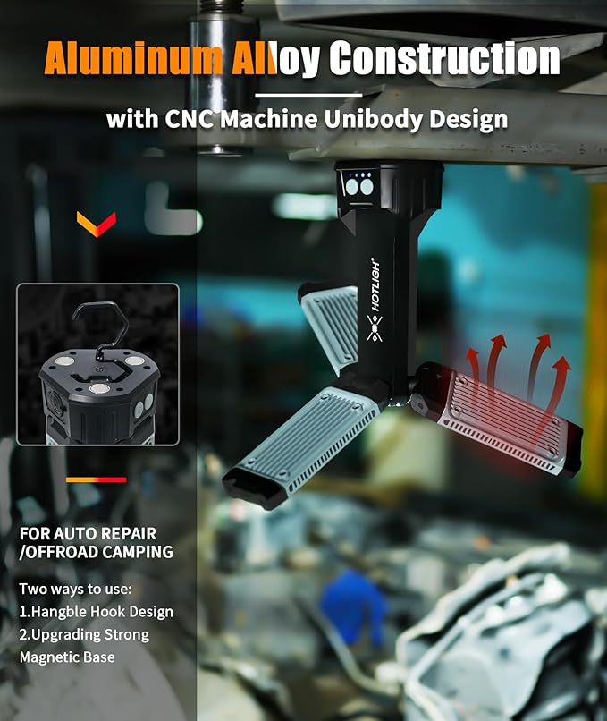 Rechargeable Work Light - 5000 Lumen Work Light with Stand 25" Magnetic Work Light, 8000mAh Mechanic Light with 3 Lighting Modes, Tripod Work Light for Car Repairing/Emergency/Garage