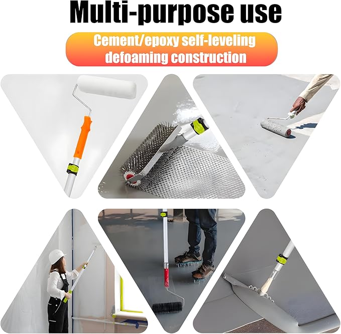 Self Leveling Cement Tool Kit,Epoxy Flooring Tool Kit,Self-Leveling Rake,Spike Shoes for Epoxy Flooring,Floor Leveling Tools,Spike Roller for Self-Leveling,23.62~55.12 inch Telescopic Pole