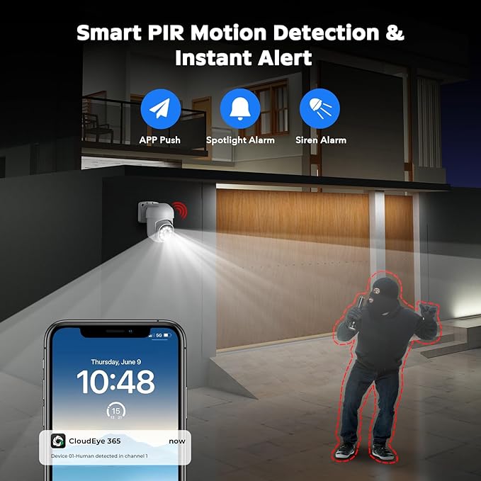 Camcamp 5MP Home Security Camera System, 4Pcs POE Wired Cameras for Home Security with 8CH 4K CCTV NVR, Auto Tracking, 2-Way Audio, Color Night Vision, 500GB HDD 24/7 Recording for Outdoor, Business