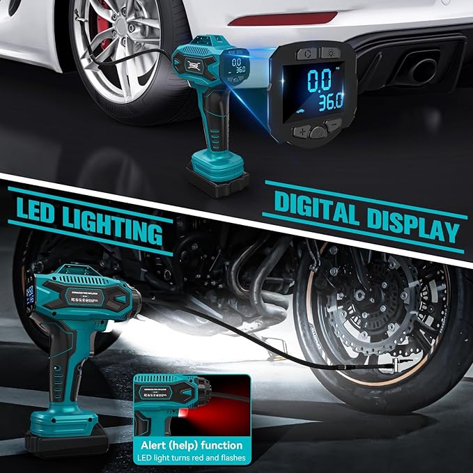 Cordless Tire Inflator Air Compressor Compatible with Makita 18V Max Battery, 160PSI Portable Handheld Air Pump with Digital Pressure Gauge, Fast Inflation for Cars, Motorcycles, Bikes(Bare Tool)