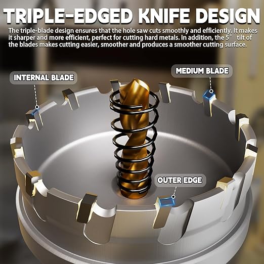 CSOOM Carbide Hole Saw 19 pcs kit, Metal Steel Hole Saw Bits, TCT Hole Cutter for Stainless Steel, Iron, Aluminum, Alloy, Plastic