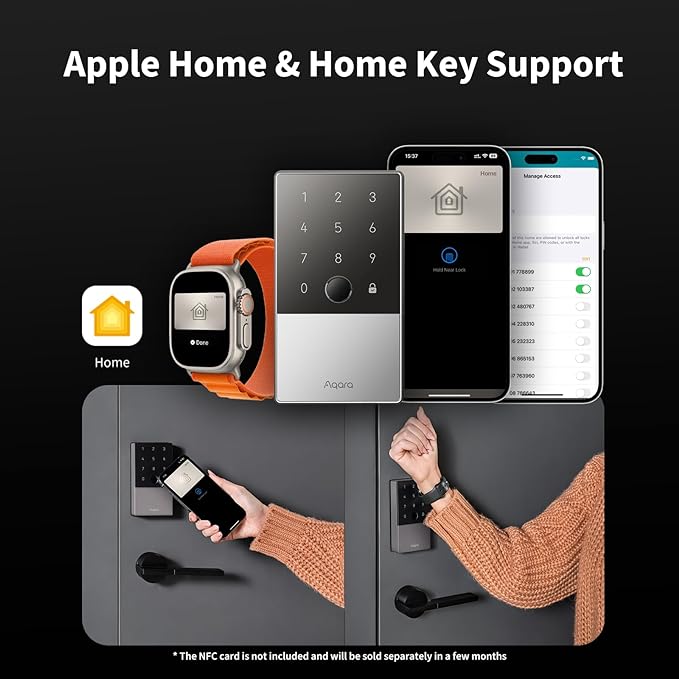 Aqara Smart Lock U100, Fingerprint Keyless Entry Door Lock with Apple Home Key, Touchscreen Keypad, Smart Electronic Deadbolt, IP65 Weatherproof, Supports Apple HomeKit, Alexa, Google, IFTTT, Silver
