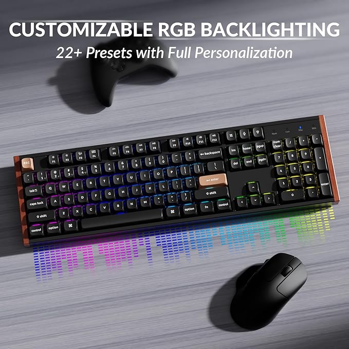 Keychron K10 HE Hall Effect Keyboard Wireless, Magnetic Switch Hot Swappable, Adjustable Actuation Rapid Trigger Mode with Aluminum + Wood Frame, Full-Size Custom RGB for Mac Windows Linux - Black
