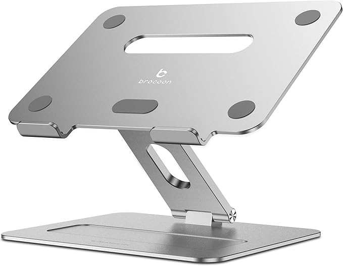 Adjustable Laptop Stand for Desk | Ergonomic Aluminum MacBook Riser with Heat-Vent, Compatible for 10-17" Laptops, Silver