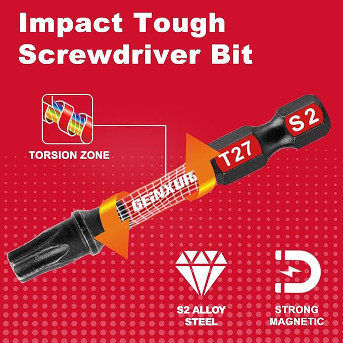 20Pieces 2inches T27 Impact Tough Magnetic Screwdriver Bit Set, #27 Torx Head Power Bits, S2 Alloy Steel Star Bits with 1pc Bit Holder and Storage M-Box