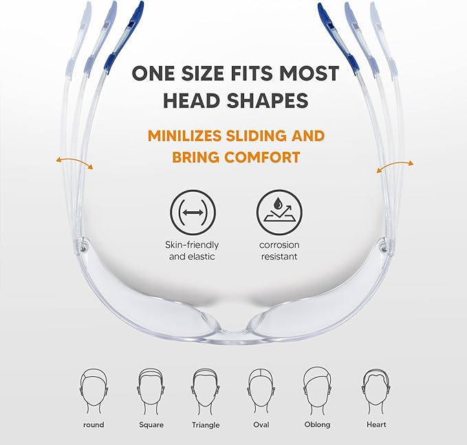 Clear Safety Glasses 24pk, Protective Eyewear UV Protection ANSI Z87.1, Safety Goggles Scratch& Impact Resistant Eye Protection for Men Women Work Construction Lab Clear& Blue Frame