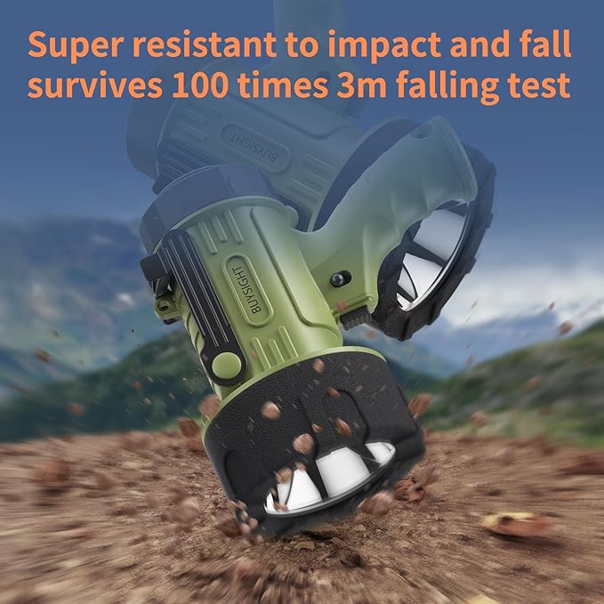 BUYSIGHT Rechargeable Spotlight Flashlight,1000000 Lumen Hand held Spot Lights Waterproof led Flashlight Hunting Lamp with red Filter (Matcha Green)