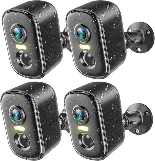 2K Security Cameras Wireless Outdoor, 4 Pack Battery Powered WiFi Cameras for Home Security with AI Motion Detection, Spotlight Color Night Vision, 2-Way Talk, Siren Alarm, IP65, Cloud/SD Storage