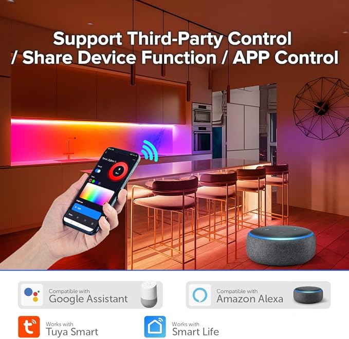 BTF-LIGHTING Tuya Zigbee 3.0 C03Z Controller Support RGB Color 4 pin (+V R G B) PWM LED Strip Bulb Compatible with Echo Plus/4th Gen Tuya Gateway DC5V/DC12V/DC24V Max 15A