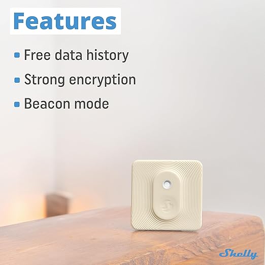 Shelly Blu H&T Ivory | Bluetooth Smart Temperature & Humidity Sensor with Remote App Control & Monitoring | Splash and dust-Proof | Smart Scenes | Notification Alerts | Free Data Storage Export