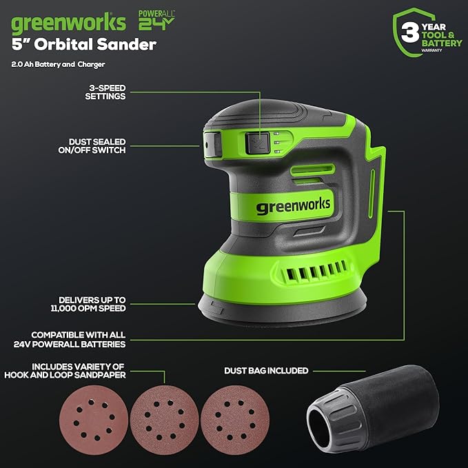 Greenworks 24V Brushless 3-Tool Combo Kit,Cordless Jigsaw+Compact Wood Router+Orbital sander Power Tool Sets Including 2 Batteries