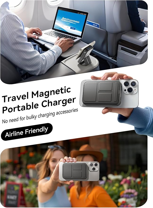 Magnetic Portable Charger, 10000mAh Wireless Power Bank with 20W USB-C Fast Charging, Foldable Stand & LED Display Magnetic Battery Pack, Compatible with iPhone 16/15/14/13/12 All Series