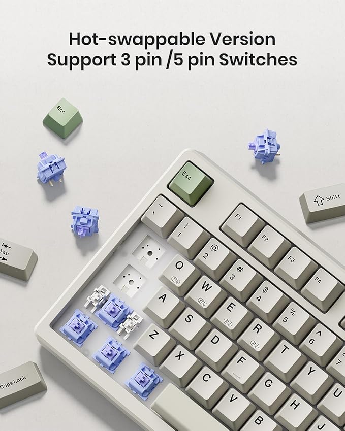 Wireless Mechanical Keyboard,Gasket Mounted with Creamy Sound,Bluetooth/2.4GHz/USB-C,Custom Hot Swappable,RGB Backlit,75% Compact Layout for Gaming/Typing/Win/Mac/PC (Industrial Gray,Linear Switch)