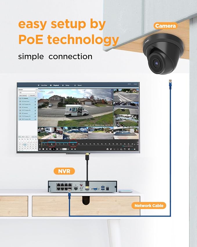 8 Channel Security Camera System PoE, 8X Wired IP Dome Turret PoE Camera for Indoor Outdoor, Remote Playback 24/7 Recording, Human Detection, Built-in Mic, 4K 8CH NVR 2TB HDD, PD93A30808-5M