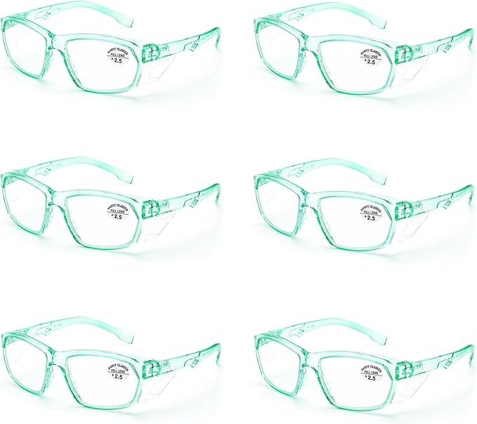 ProtectX Stylish Anti-Fog & Scratch-Resistant Safety Glasses With Readers, UV Protection Goggles, Anti-Impact Lightweight Glasses for Men＆Women Jade Reading 2.5-6 Pack