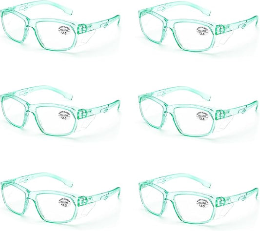 ProtectX Stylish Anti-Fog & Scratch-Resistant Safety Glasses With Readers, UV Protection Goggles, Anti-Impact Lightweight Glasses for Men＆Women Jade Reading 2.5-6 Pack