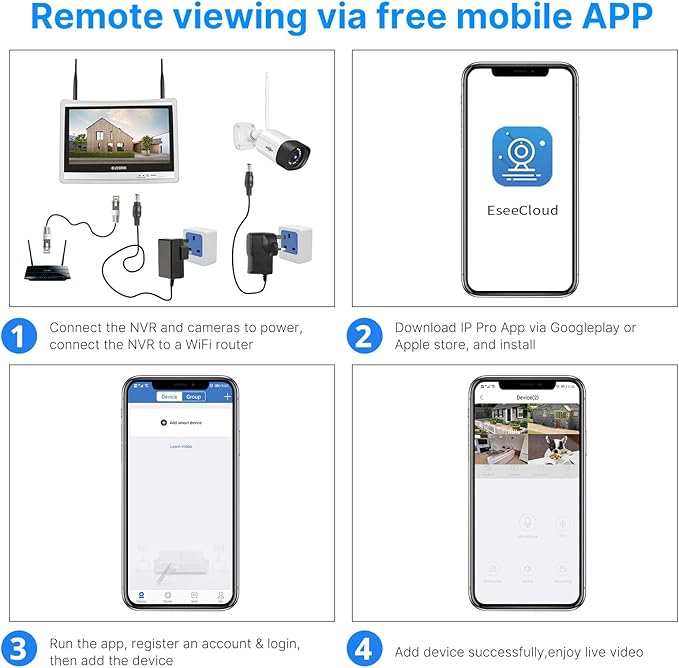 Hiseeu 5MP Wireless Pro Security Camera System with 12" LCD Monitor and 3T HDD Outdoor Use 24/7 Recording Motion Detection Color Night Vision 2 Way Audio Expandable 10CH 8MP NVR Plug and Play