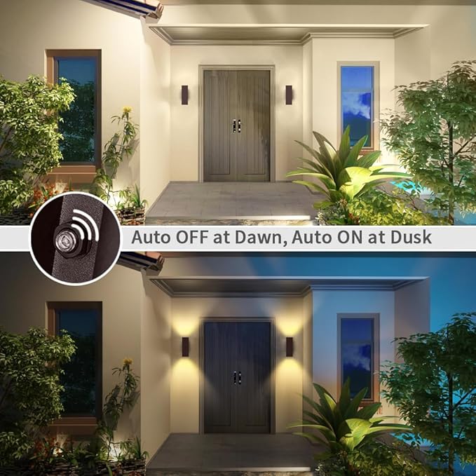 KIZON Outdoor Wall Lights with Dusk to Dawn Sensor 2 Pack, Modern Outdoor Sconce Lights with Oil Rubbed Bronze Finish, Aluminum Exterior Lighting Fixtures for House Porch, ETL Listed