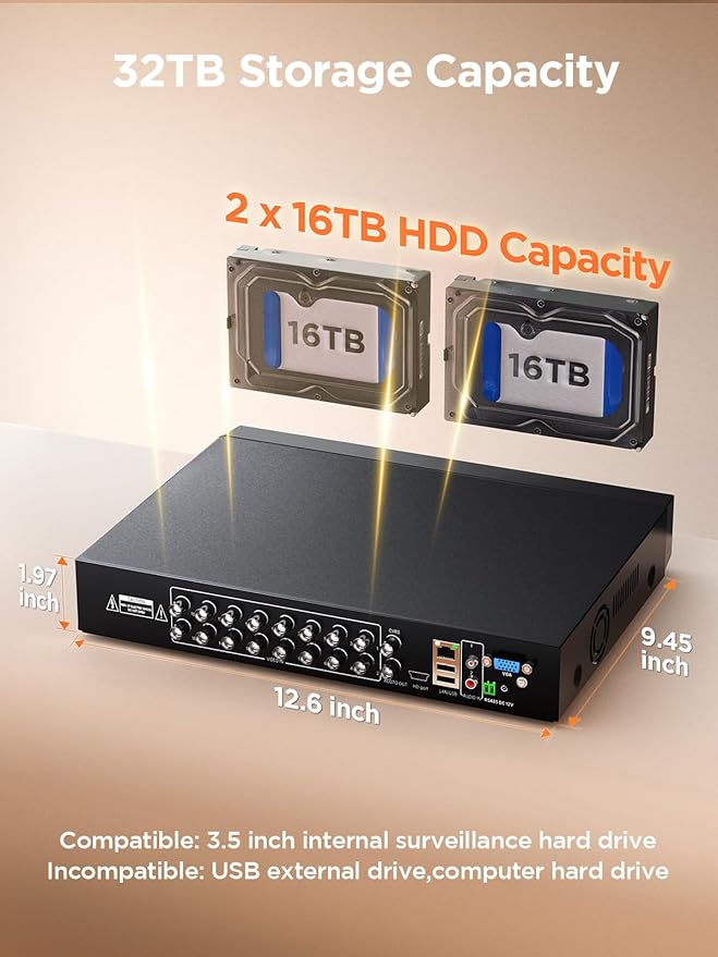 TIGERSECU Ultra HD 5MP 16 + 16 Channel Hybrid Security DVR/NVR Without Hard Drive, Expandable to 32 Cameras, 6-in-1 Home Surveillance Recorder for 16 TVI, AHD, CVI, CVBS, RS485 PTZ and 16 IP Cameras