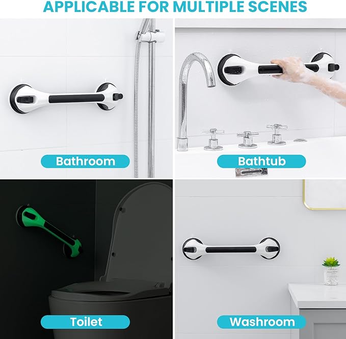 TAILI Shower Grab Bar Glow in The Dark, 2 Pack 16.8 in Grab Bars for Bathtubs and Showers, Shower Handle Shower Rail for Seniors and Elderly,Bathroom Safety Grip Removable No Drilling Waterproof Black