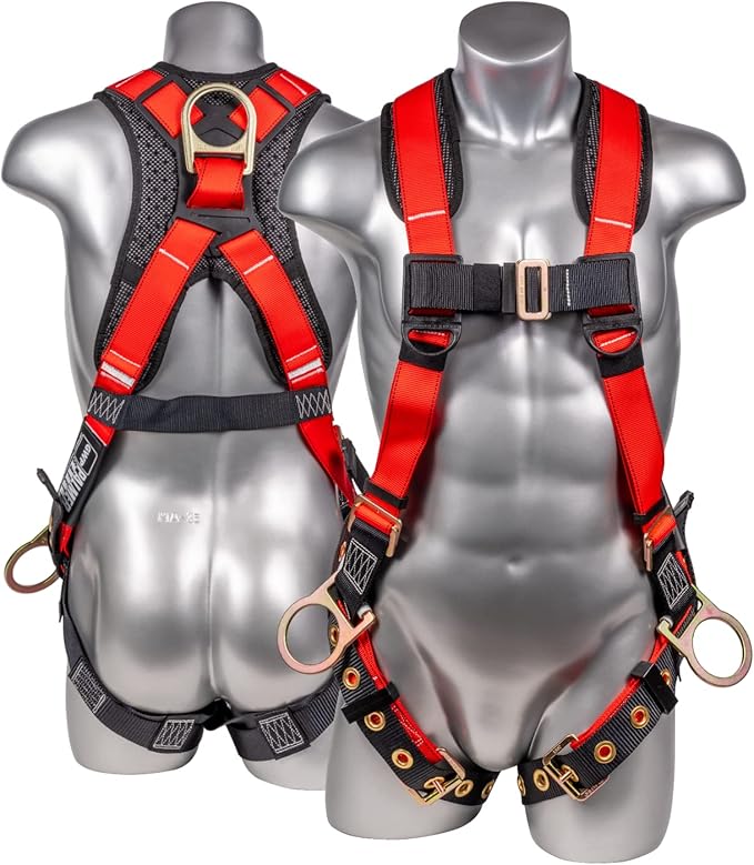 Palmer Safety Full Body Harness with 5 Point Adjustment, Dorsal D-ring, Grommet Legs, Two Side D Rings, and Fall Indicators