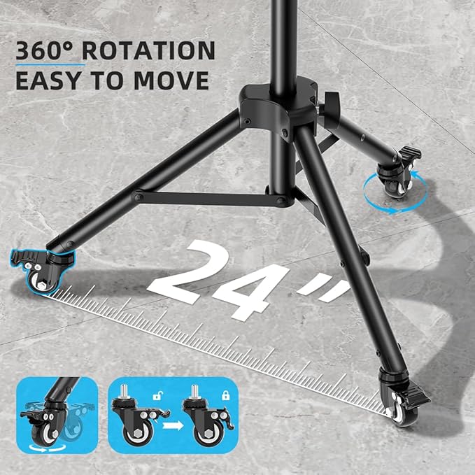 Projector Stand with Wheels, Laptop Tripod from 29" to 69" with Mouse Tray, Adjustable Height DJ Racks Stands with Gooseneck Phone Holder, for Office, Home, Stage, Studio, 1 Pack Black