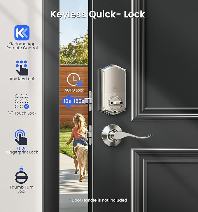 Veise VE017G Wi-Fi Keyless Entry Door Lock with Fingerprint, App Remote Control, Smart Locks for Front Door, Electronic Keypad Deadbolt, Auto Locking, Waterproof, Easy to Install, Satin Nickel
