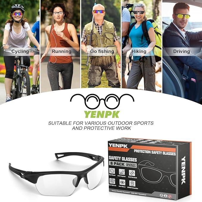 12 Pack Safety Glasses, UV Protective Eyewear, ANSI Z87.1 Impact Resistant Anti-Scratch Safety Goggles for Men Women