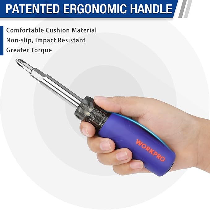WORKPRO 6-in-1 Basic & 4-in-1 Electronics Screwdriver/Nut Driver Set Tool Confort Grip, 2PCS Portable Screw-driver, 8 Basic & Precision Bits (Philips/Slotted), 2 Nut Driver Sizes