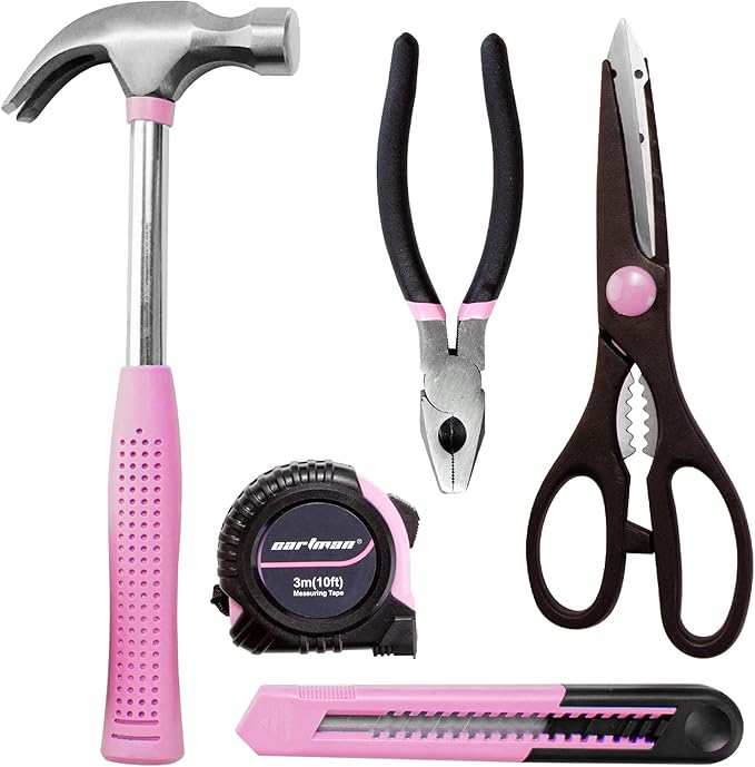CARTMAN 126-Piece Home Tool Set Kit, Basic Household Hand Tools with Storage Case, Pink