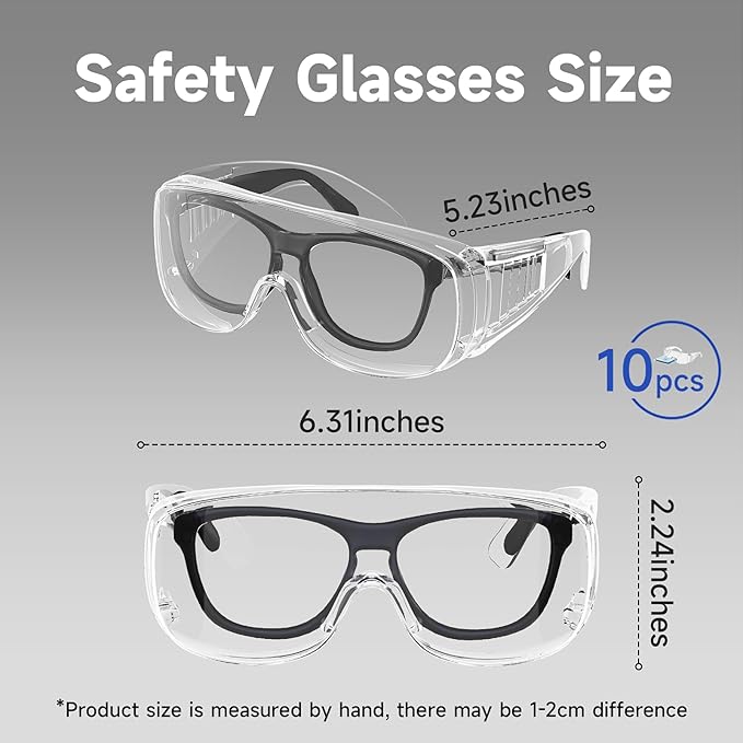 ANSI Z87.1 Safety Glasses Over Eyeglasses Clear Eye Protection Anti Fog Scratch Goggles for Men Women Bulk 10pcs