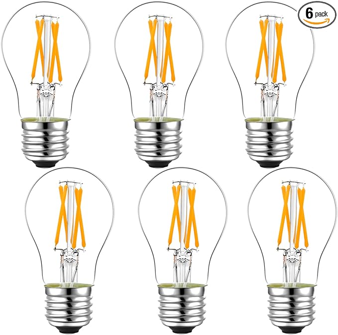 LiteHistory Dimmable E26 led Bulb 6W Equal 60 watt Vintage LED Edison Bulb AC120V 2700K A15 LED Bulb for Ceiling Fan Light Bulbs,Appliance Bulb and Refrigerator Light Bulb 600LM Clear Medium 6Pack
