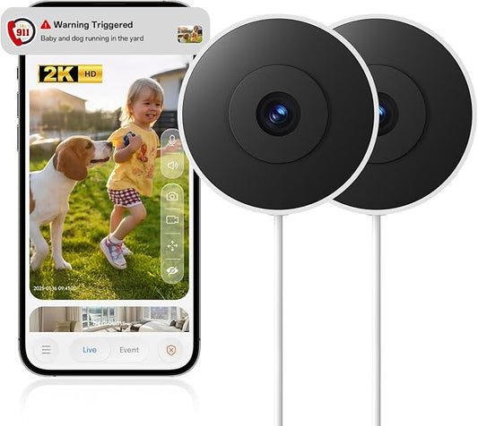 Window Camera-2K Security Camera for Baby/Pet/Elderly,WiFi Indoor Cameras for Home Security with Blacklight Full Color Night Vision,Human & Motion Detection,2-Way Audio,911 Alert,24/7 Recording (2PCS)