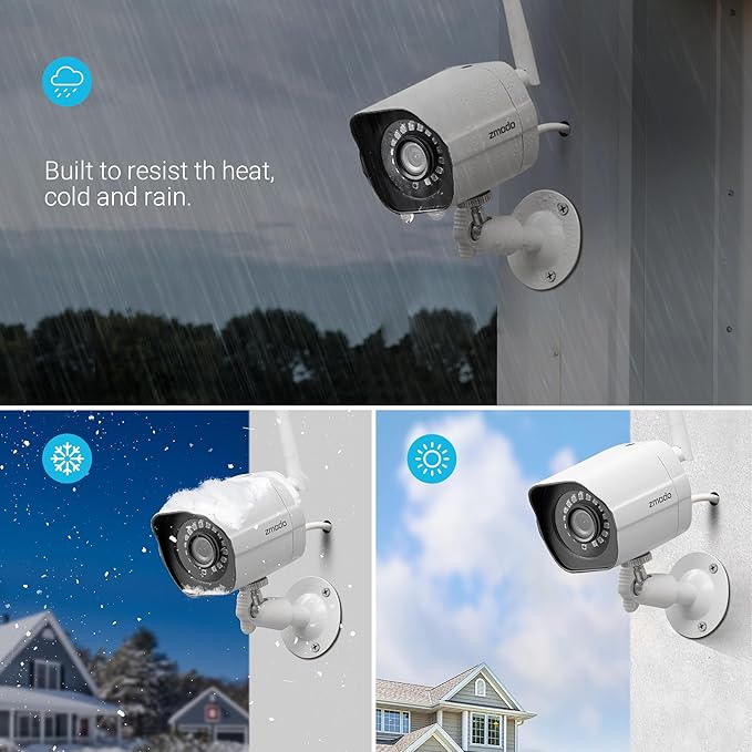 Zmodo 1080p Full HD Outdoor Wireless Security Camera System, 4 Pack Smart Home Indoor Outdoor WiFi IP Cameras with Night Vision, Plug-In, Compatible with Alexa