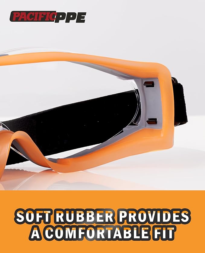 PACIFIC PPE Wide-Vision Safety Glasses, ANSI Z87 Eyewear with Anti-Fog and Anti-Scratch Wraparound Lenses, Adjustable Strap, Ideal for Chemistry Lab, Woodworking, Industry