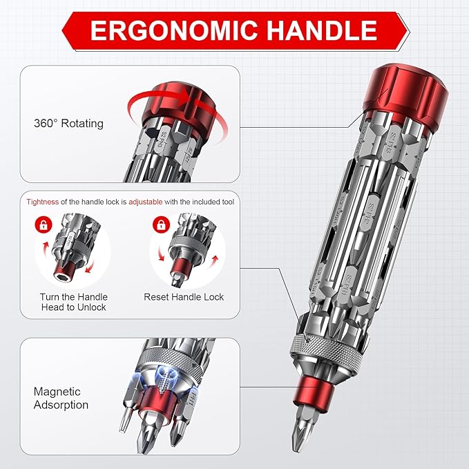 JOREST 19 in 1 Multi Screwdriver EDC Multibit Screwdriver Set Tool All in One, Birthday Gifts Ideas for Men Him Dad, Magnetic Screw Driver with Torx Phillips Hex, Pocket Repair Kit for Bike, Furniture