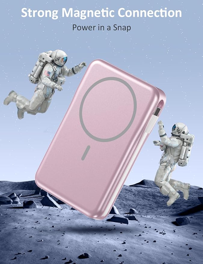 Magnetic Portable Charger, 10000mAh Power Bank, 5 in 1 Portable Charger with Built in Cable, 20W Fast Charging for Magsafe Battery Pack Compatible with iPhone 16/15/14/13 Pro/Pro Max, Samsung Series