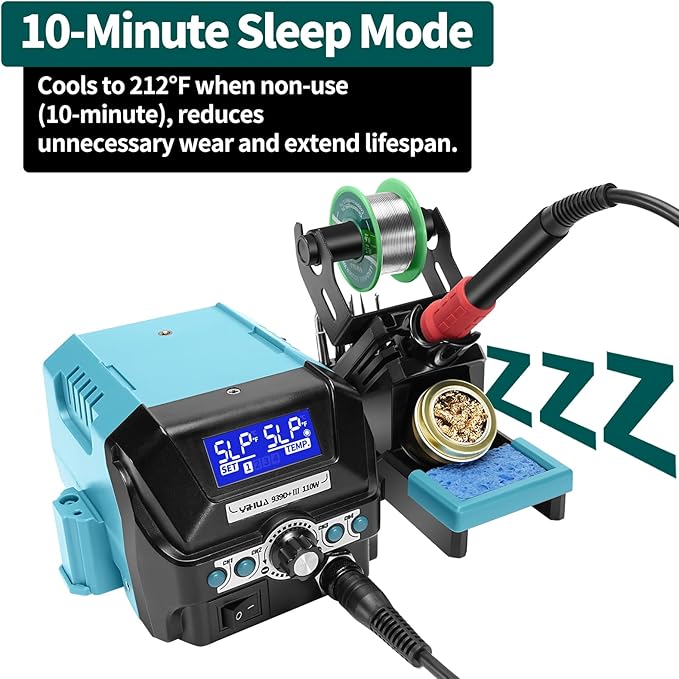 YIHUA 939D+ III EVO Digital Soldering Iron Station Kit 110W High Power with LCD display, 4 Memory Channels, Sleep Mode, Digital Calibration, Solder Wire, Helping Hands, Magnifier, 3 Soldering Tips