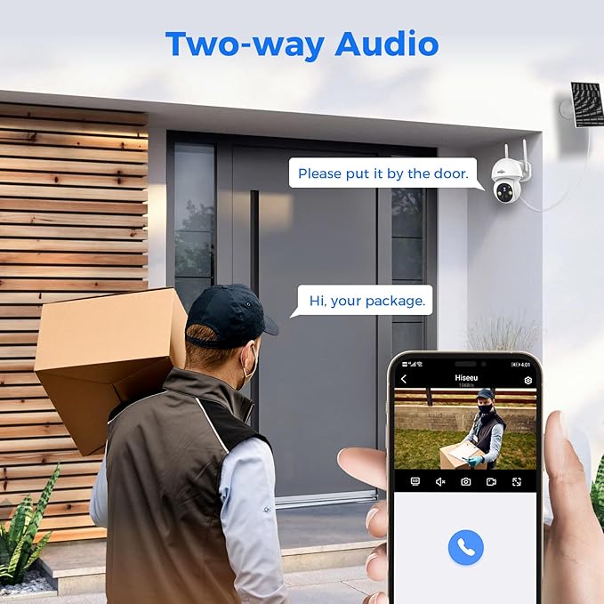 Hiseeu Wireless Solar Camera System Outdoor, 4PCS 4MP Home Battery Camera with 1T HDD, PTZ 360° View, PIR Motion Detection, Color Night Vision, IP66, 2-Way Audio, 2.4G WiFi, No Monthly Fee