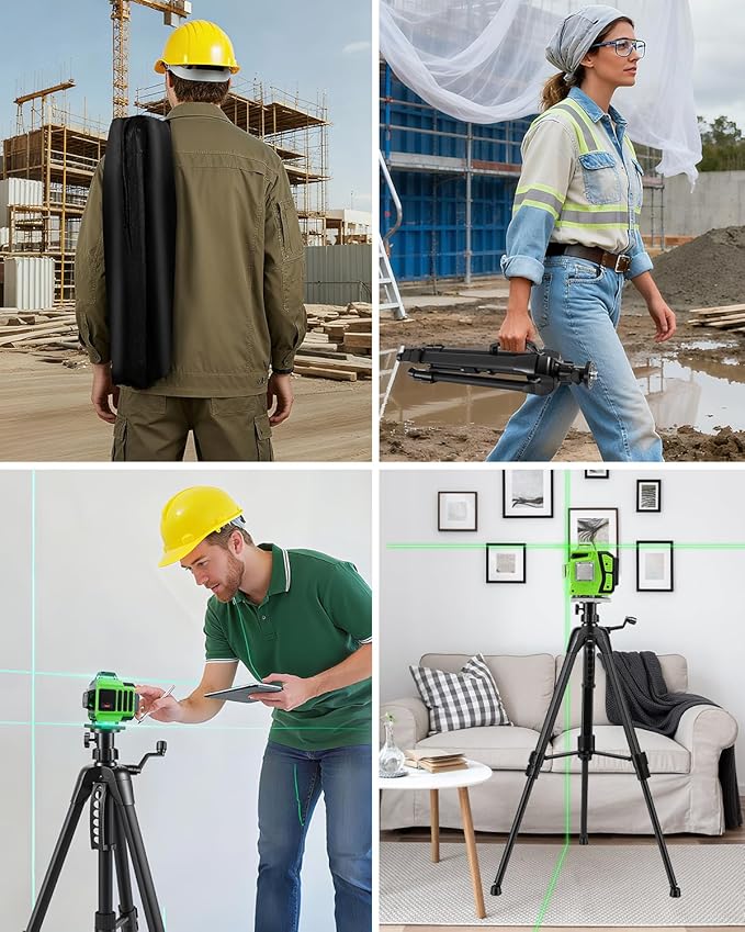 Professional 59 Inch Laser Level Tripod Stand with 1/4“ 5/8” Thread & Angle Adapter, Bubble Level, for Laser Line Leveling, Aluminum Alloy